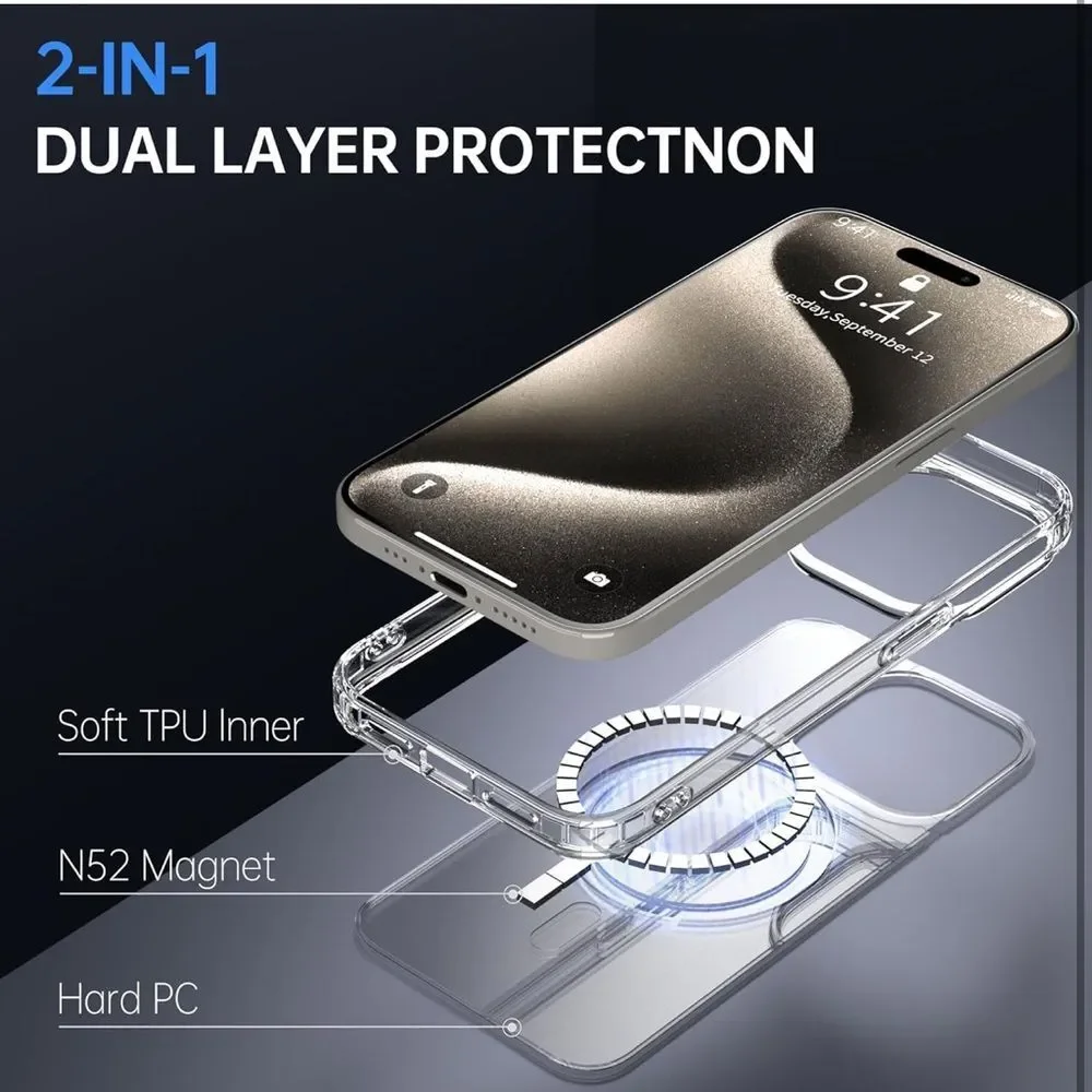 iPhone 15 Pro Case Clear with MagSafe 2 Pack Never Yellow Shockproof Durable E2